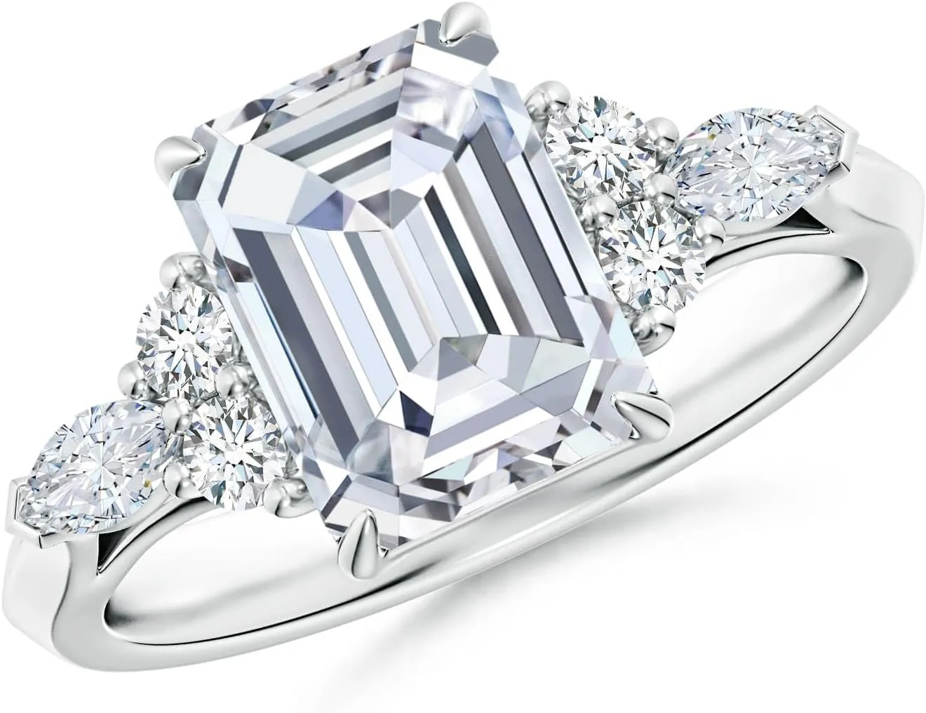 Angara Lab Grown Emerald-Cut Diamond Side Stone Engagement Ring with Diamonds in Silver / 14K Solid Gold/Platinum | April Birthstone, Birthday, Anniversary, Wedding Jewelry Gift for Women