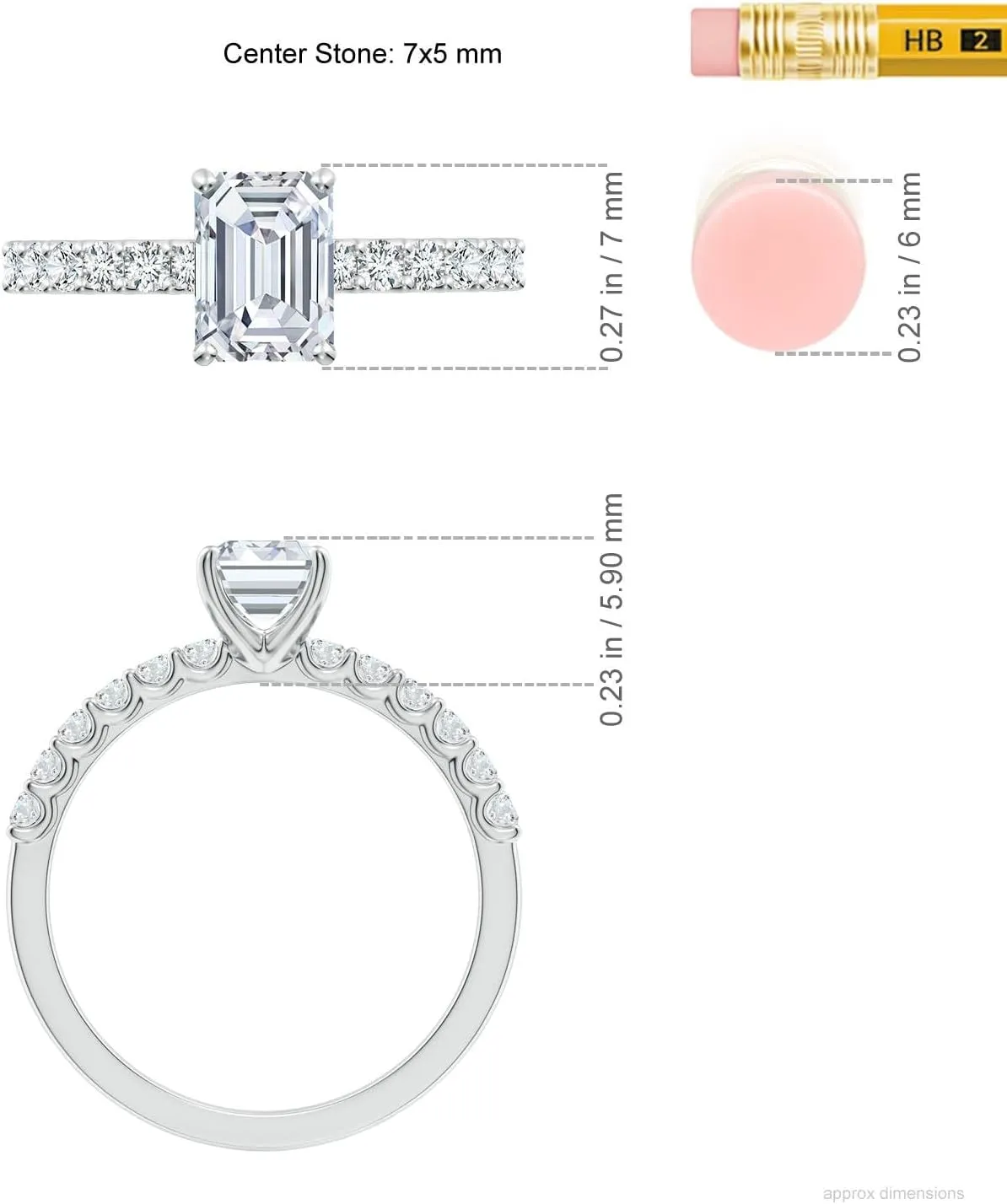 Angara Lab Grown Emerald-Cut Diamond Solitaire Engagement Ring with Diamond Accents in Silver / 14K Solid Gold/Platinum | April Birthstone, Birthday, Anniversary, Wedding Jewelry Gift for Women
