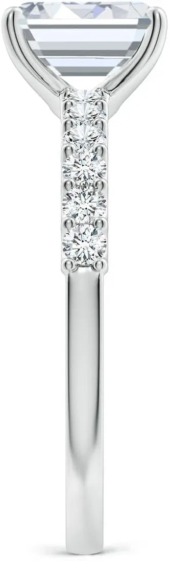Angara Lab Grown Emerald-Cut Diamond Solitaire Engagement Ring with Diamond Accents in Silver / 14K Solid Gold/Platinum | April Birthstone, Birthday, Anniversary, Wedding Jewelry Gift for Women