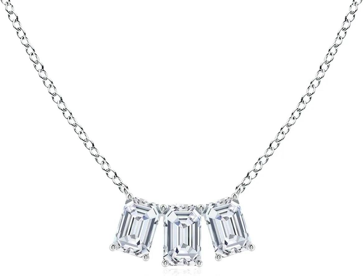 Angara Lab Grown Emerald-Cut Diamond Three Stone Pendant in 14K Solid Gold/Platinum | April Birthstone, Birthday, Engagement, Anniversary, Wedding Jewelry Gift for Women