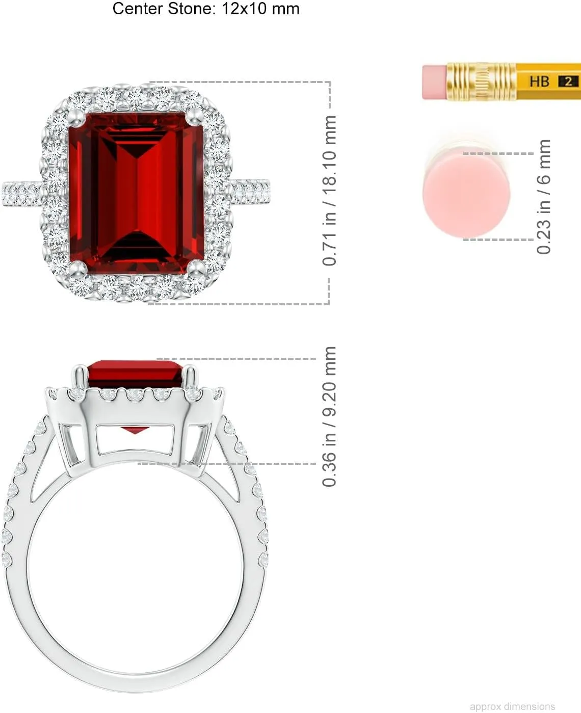 Angara Lab Grown Emerald-Cut Ruby Halo Ring in Silver / 14K Solid Gold/Platinum | July Birthstone, Birthday, Engagement, Anniversary, Wedding Jewelry Gift for Women