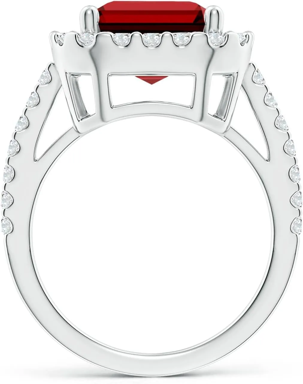 Angara Lab Grown Emerald-Cut Ruby Halo Ring in Silver / 14K Solid Gold/Platinum | July Birthstone, Birthday, Engagement, Anniversary, Wedding Jewelry Gift for Women