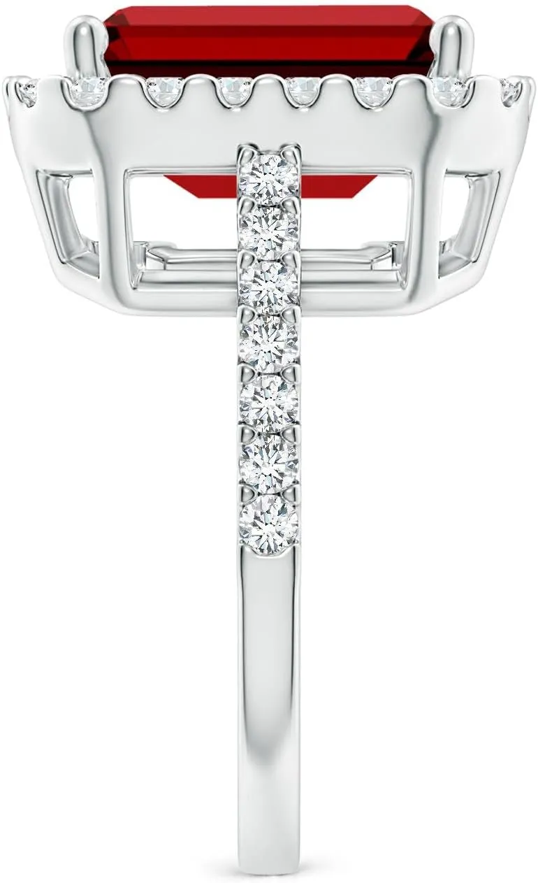 Angara Lab Grown Emerald-Cut Ruby Halo Ring in Silver / 14K Solid Gold/Platinum | July Birthstone, Birthday, Engagement, Anniversary, Wedding Jewelry Gift for Women