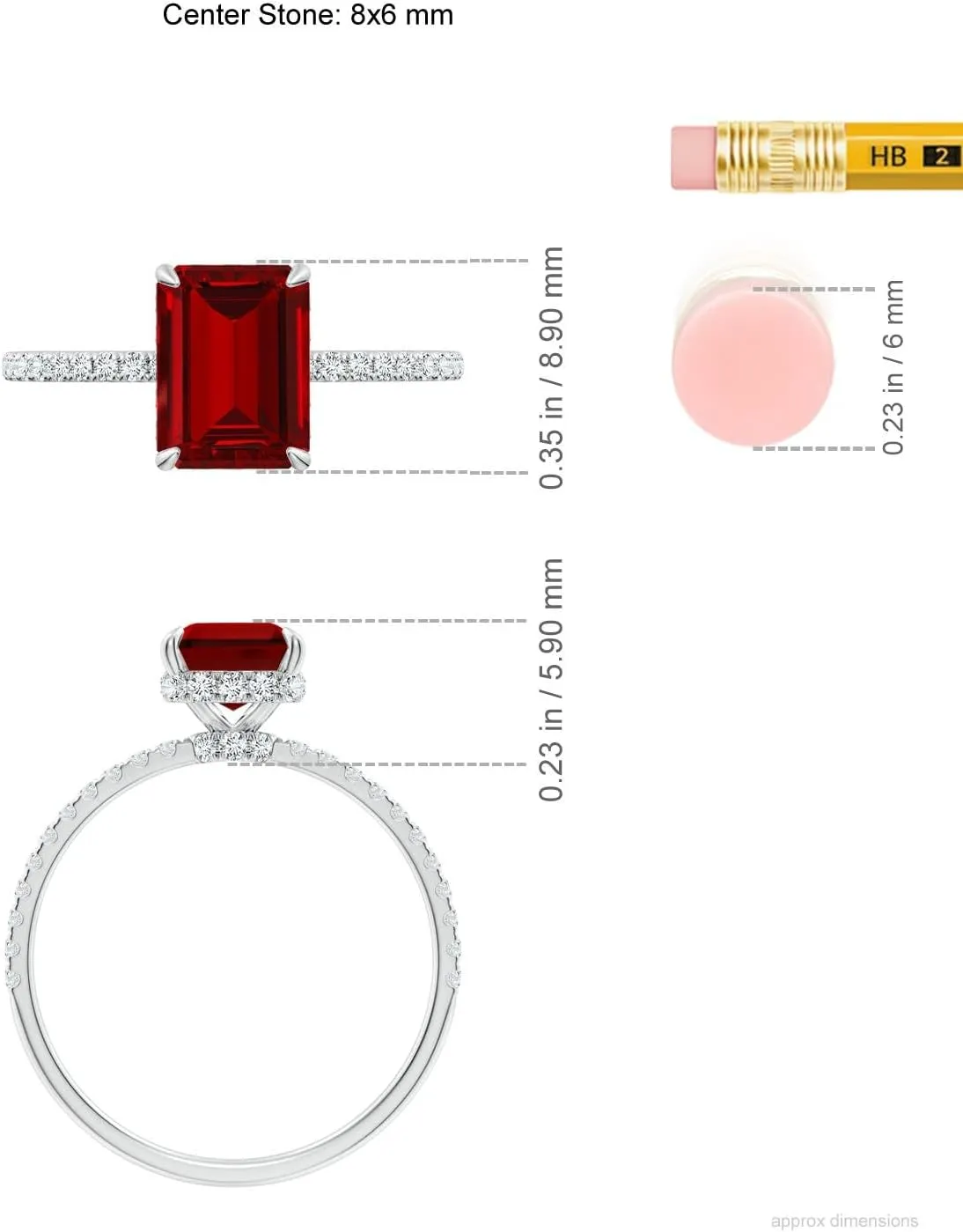 Angara Lab Grown Emerald-Cut Ruby Hidden Halo Classic Engagement Ring in 14K Solid Gold/Platinum | July Birthstone, Birthday, Anniversary, Wedding Jewelry Gift for Women