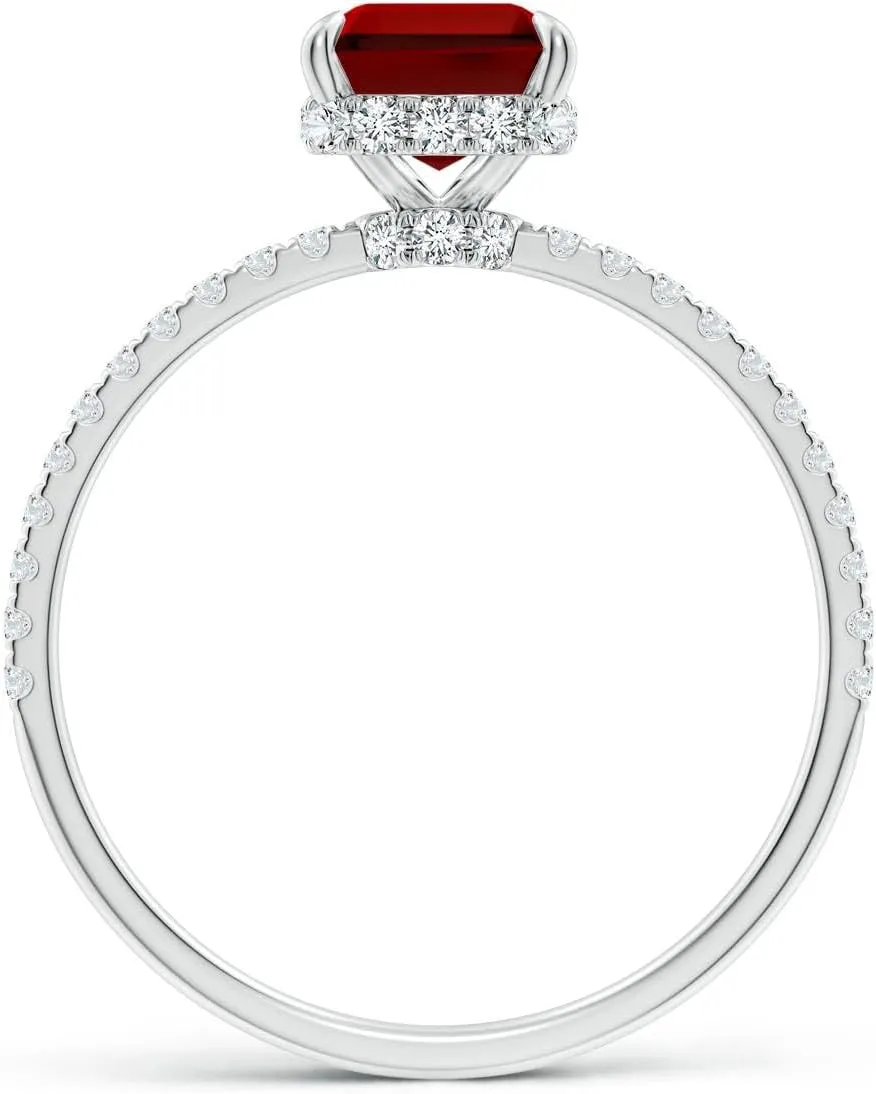 Angara Lab Grown Emerald-Cut Ruby Hidden Halo Classic Engagement Ring in 14K Solid Gold/Platinum | July Birthstone, Birthday, Anniversary, Wedding Jewelry Gift for Women