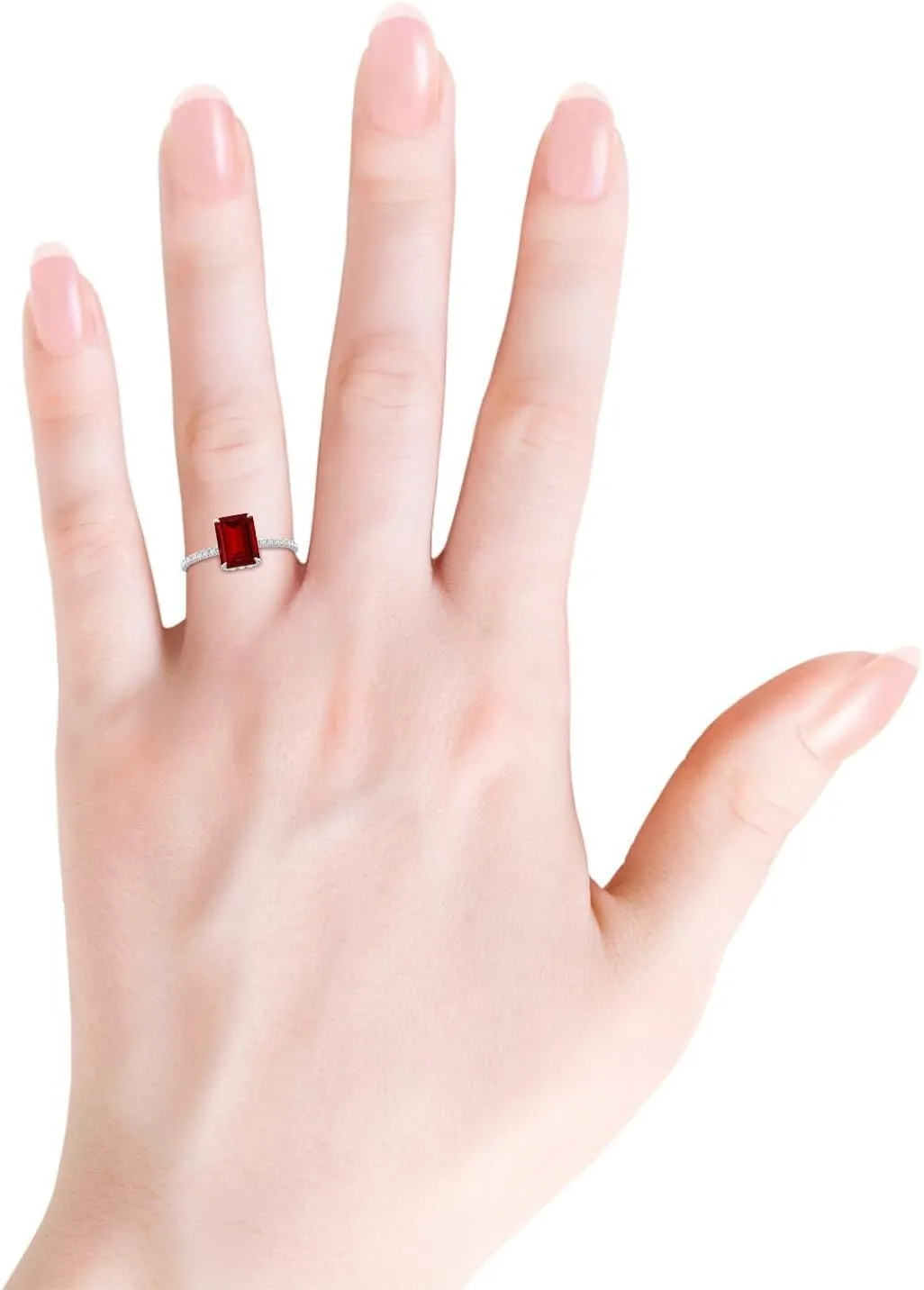 Angara Lab Grown Emerald-Cut Ruby Hidden Halo Classic Engagement Ring in 14K Solid Gold/Platinum | July Birthstone, Birthday, Anniversary, Wedding Jewelry Gift for Women