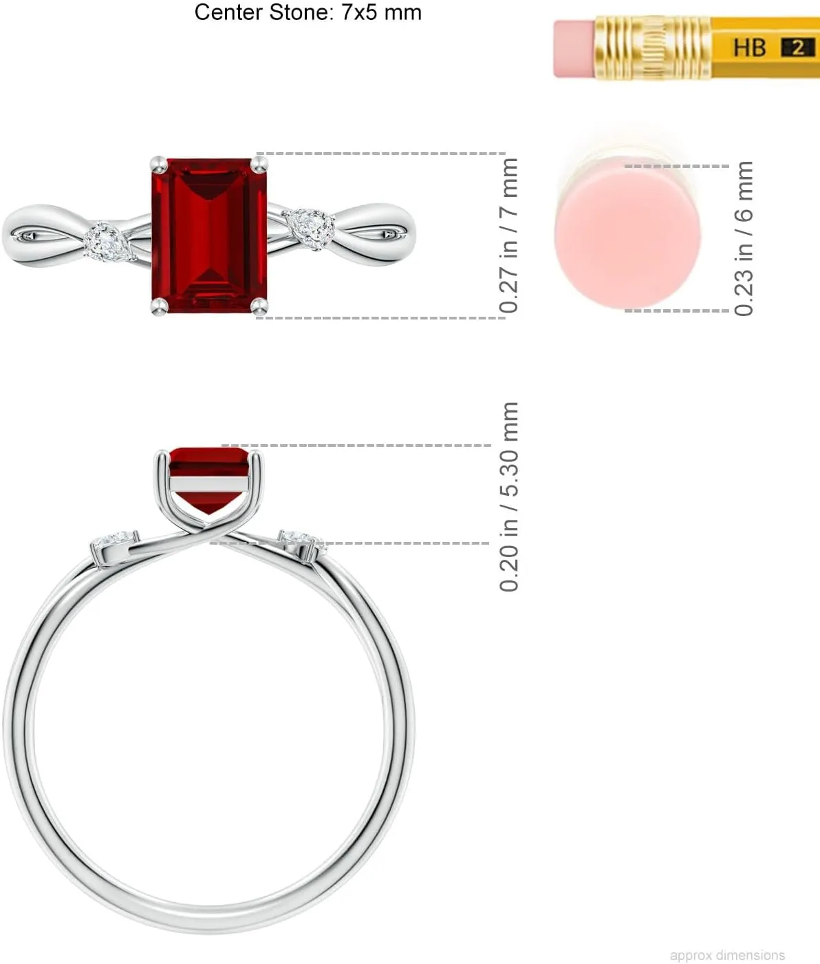 Angara Lab Grown Emerald-Cut Ruby Side Stone Engagement Ring in 14K Solid Gold/Platinum | July Birthstone, Birthday, Anniversary, Wedding Jewelry Gift for Women