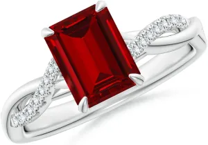Angara Lab Grown Emerald-Cut Ruby Twisted Shank Engagement Ring in 14K Solid Gold/Platinum | July Birthstone, Birthday, Anniversary, Wedding Jewelry Gift for Women