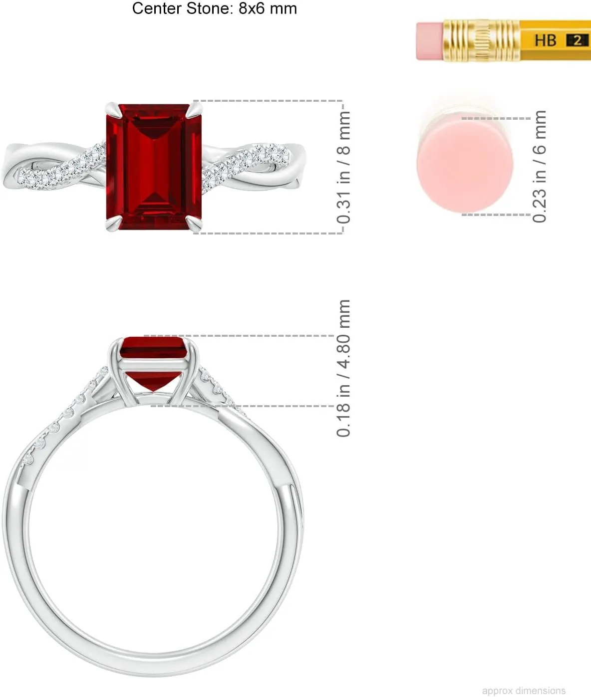 Angara Lab Grown Emerald-Cut Ruby Twisted Shank Engagement Ring in 14K Solid Gold/Platinum | July Birthstone, Birthday, Anniversary, Wedding Jewelry Gift for Women