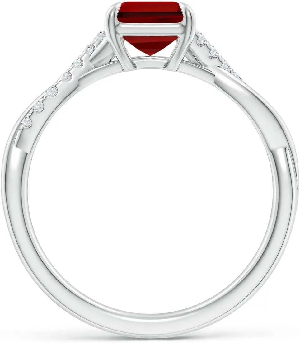 Angara Lab Grown Emerald-Cut Ruby Twisted Shank Engagement Ring in 14K Solid Gold/Platinum | July Birthstone, Birthday, Anniversary, Wedding Jewelry Gift for Women