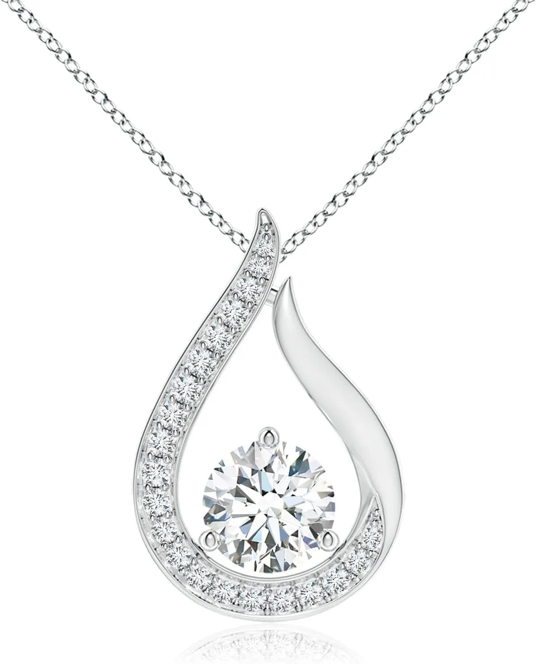 Angara Lab Grown Floating Diamond Tulip Pendant in 14K Solid Gold/Platinum | April Birthstone, Birthday, Engagement, Anniversary, Wedding Jewelry Gift for Women