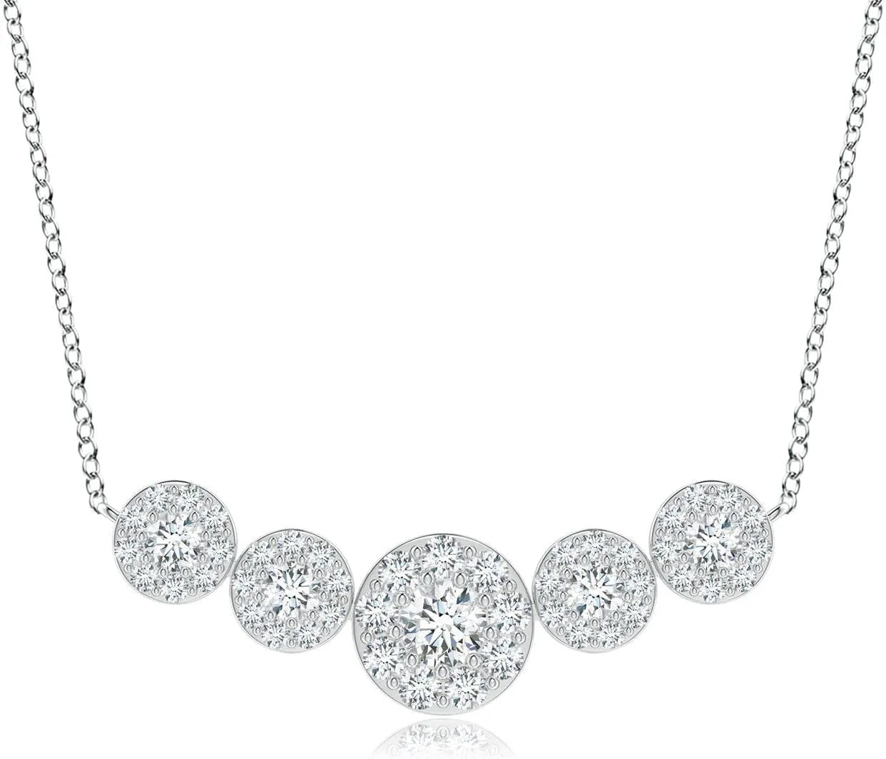 Angara Lab Grown Graduated Five Stone Diamond Halo Necklace in 14K Solid Gold/Platinum | April Birthstone, Birthday, Engagement, Anniversary, Wedding Jewelry Gift for Women