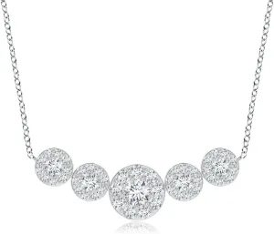 Angara Lab Grown Graduated Five Stone Diamond Halo Necklace in 14K Solid Gold/Platinum | April Birthstone, Birthday, Engagement, Anniversary, Wedding Jewelry Gift for Women