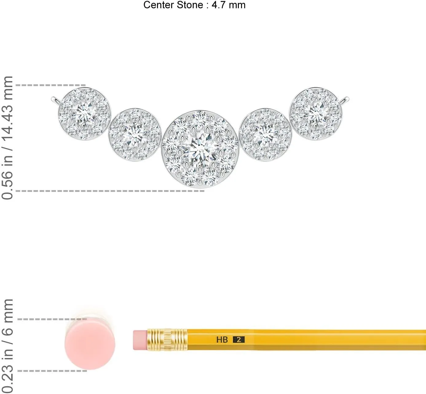 Angara Lab Grown Graduated Five Stone Diamond Halo Necklace in 14K Solid Gold/Platinum | April Birthstone, Birthday, Engagement, Anniversary, Wedding Jewelry Gift for Women