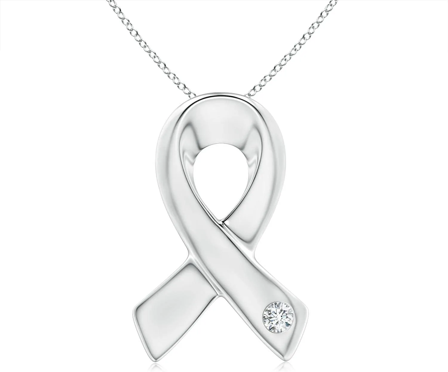 Angara Lab Grown Gypsy-Set Round Diamond Ribbon Pendant in Silver / 14K Solid Gold/Platinum | April Birthstone, Birthday, Engagement, Anniversary, Wedding Jewelry Gift for Women