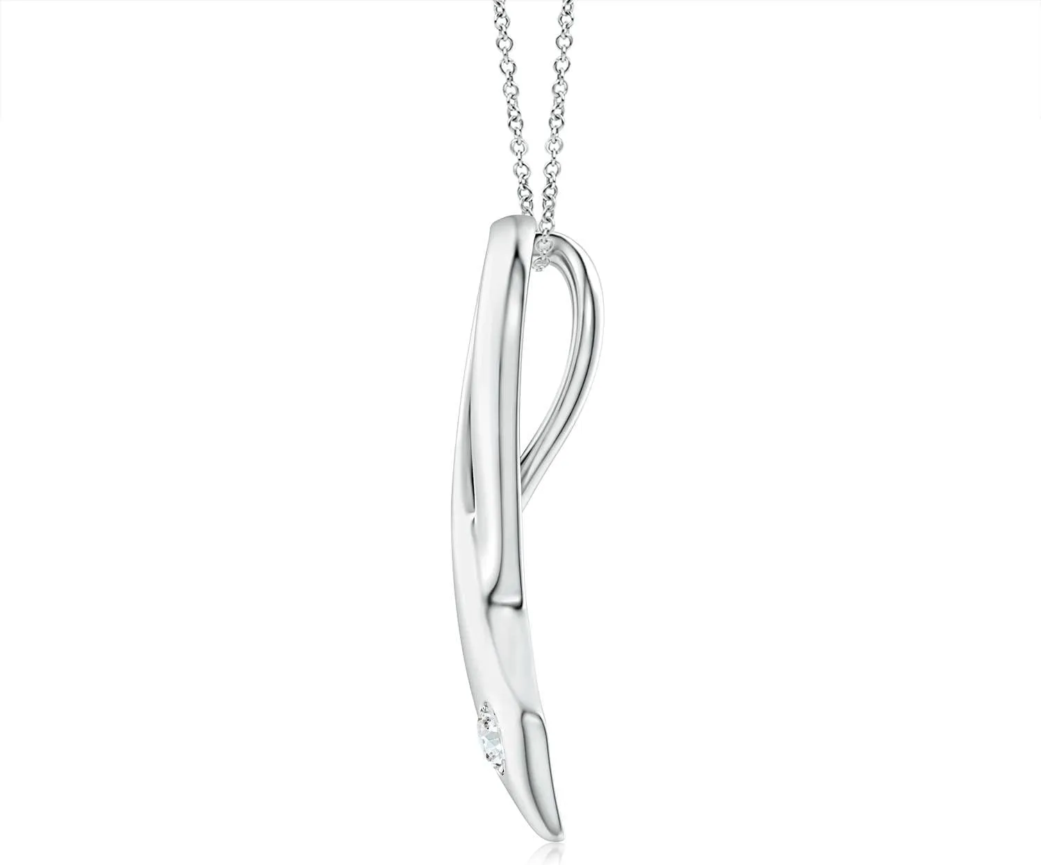 Angara Lab Grown Gypsy-Set Round Diamond Ribbon Pendant in Silver / 14K Solid Gold/Platinum | April Birthstone, Birthday, Engagement, Anniversary, Wedding Jewelry Gift for Women