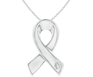 Angara Lab Grown Gypsy-Set Round Diamond Ribbon Pendant in Silver / 14K Solid Gold/Platinum | April Birthstone, Birthday, Engagement, Anniversary, Wedding Jewelry Gift for Women