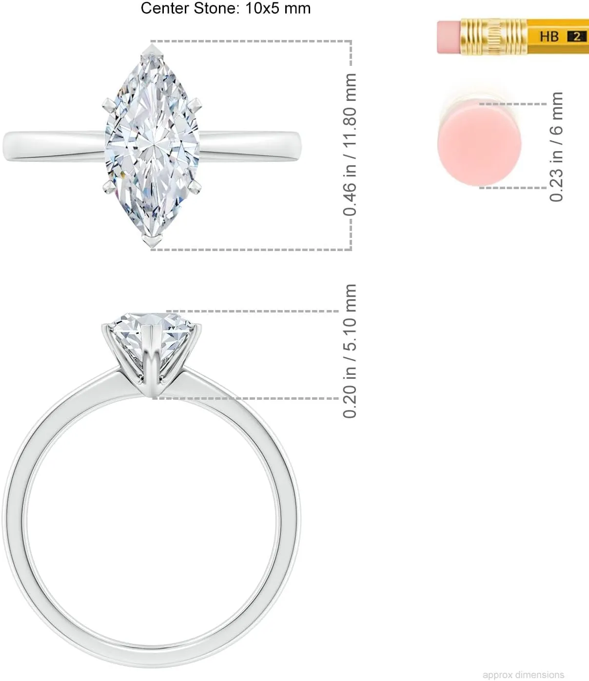 Angara Lab Grown Marquise Diamond Reverse Tapered Shank Solitaire Engagement Ring in Silver / 14K Solid Gold/Platinum | April Birthstone, Birthday, Anniversary, Wedding Jewelry Gift for Women