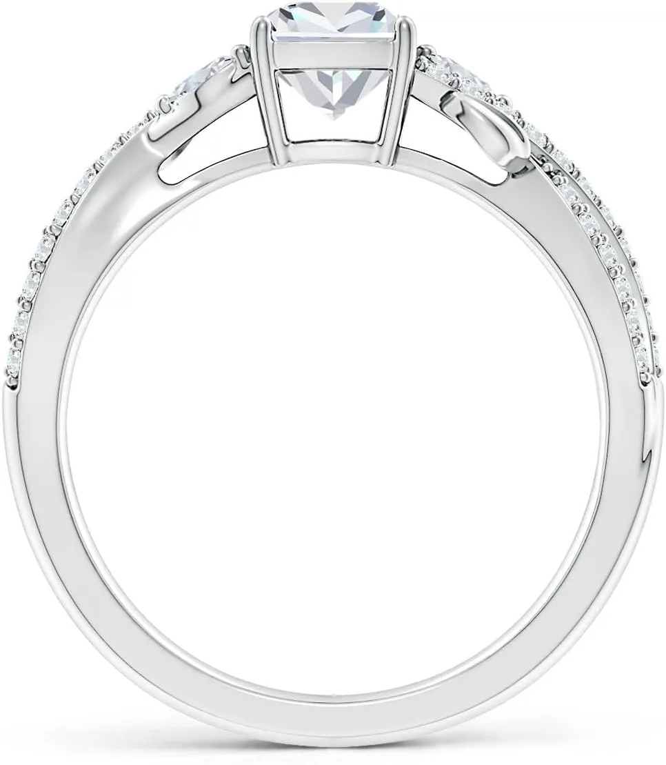 Angara Lab Grown Nature-Inspired Cushion and Marquise Diamond Side Stone Engagement Ring in Silver / 14K Solid Gold/Platinum | April Birthstone, Birthday, Anniversary, Wedding Jewelry Gift for Women