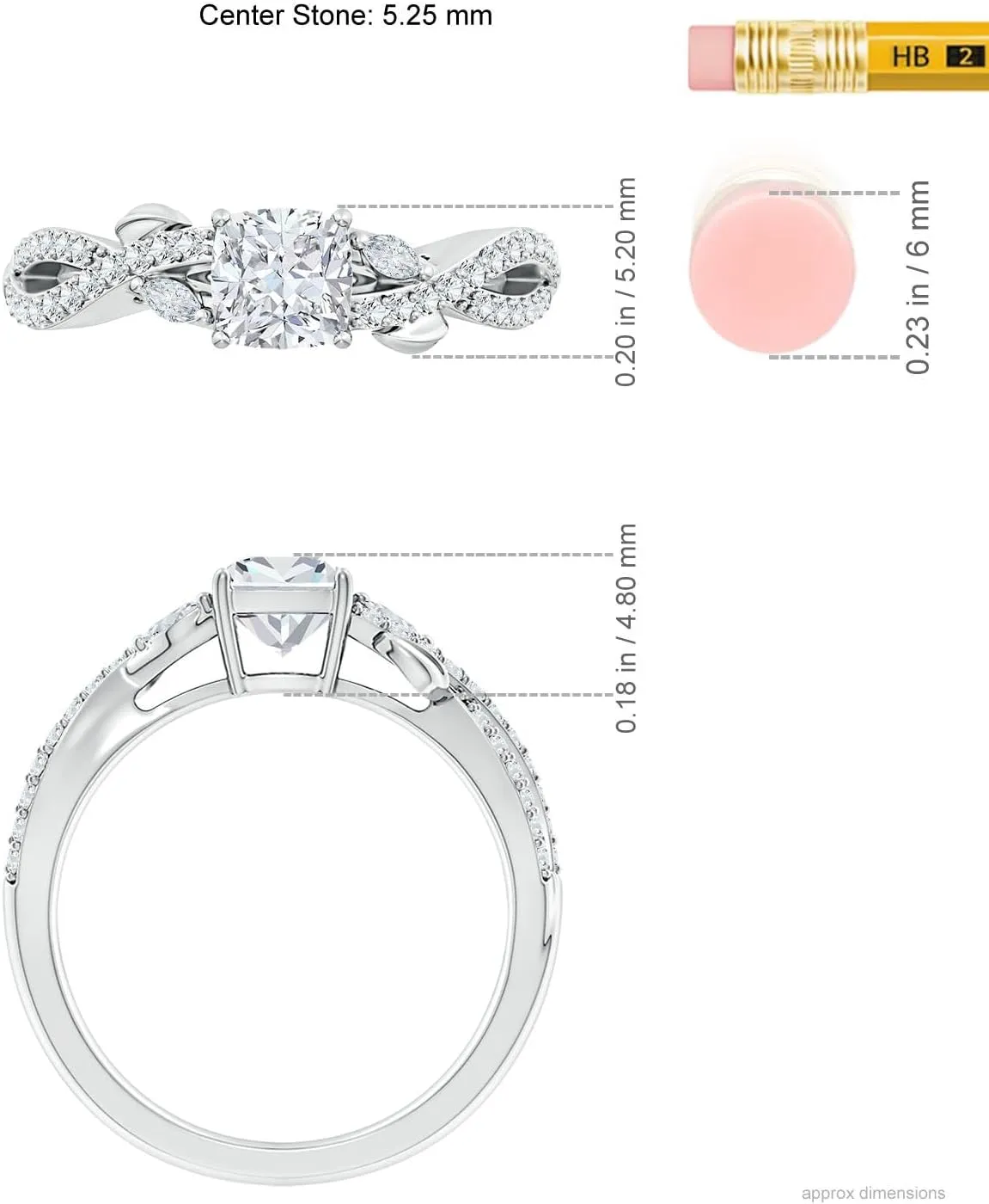 Angara Lab Grown Nature-Inspired Cushion and Marquise Diamond Side Stone Engagement Ring in Silver / 14K Solid Gold/Platinum | April Birthstone, Birthday, Anniversary, Wedding Jewelry Gift for Women