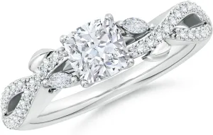 Angara Lab Grown Nature-Inspired Cushion and Marquise Diamond Side Stone Engagement Ring in Silver / 14K Solid Gold/Platinum | April Birthstone, Birthday, Anniversary, Wedding Jewelry Gift for Women
