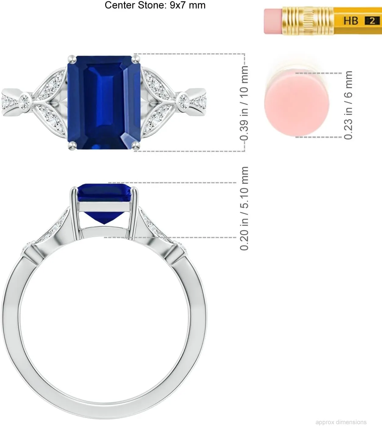 Angara Lab Grown Nature-Inspired Emerald-Cut Blue Sapphire Engagement Ring with Leaf Motifs in 14K Solid Gold/Platinum | September Birthstone, Birthday, Anniversary, Wedding Jewelry Gift for Women