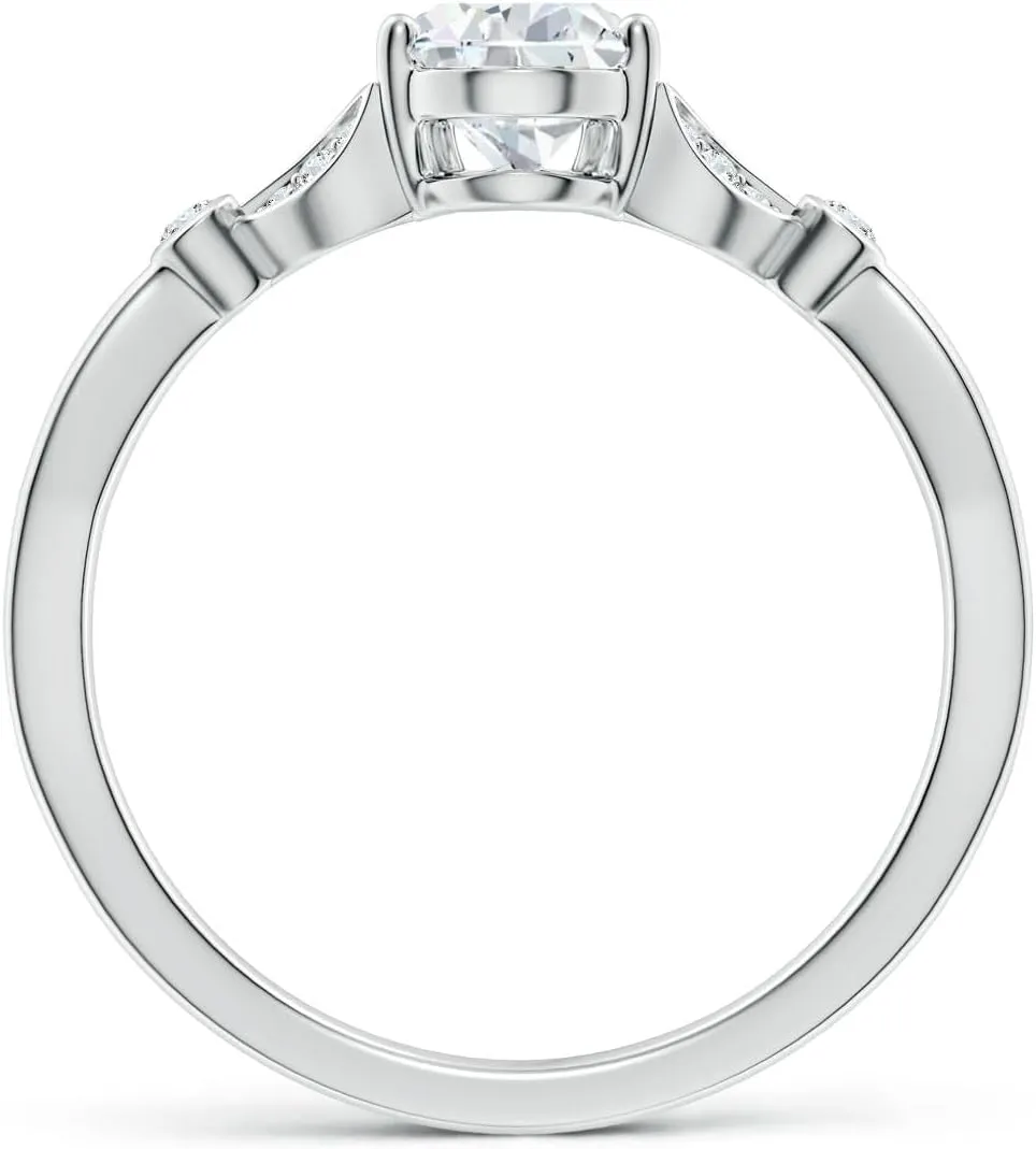 Angara Lab Grown Nature-Inspired Pear Diamond Engagement Ring with Leaf Motifs in 14K Solid Gold/Platinum | April Birthstone, Birthday, Anniversary, Wedding Jewelry Gift for Women