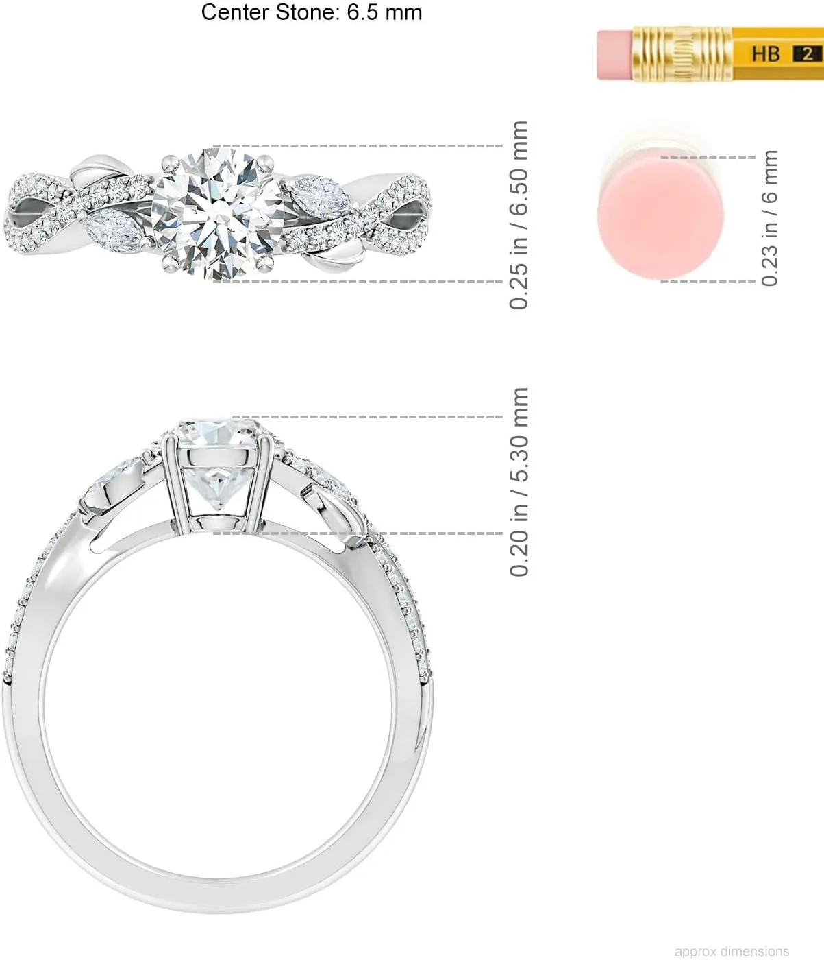 Angara Lab Grown Nature-Inspired Round and Marquise Diamond Side Stone Engagement Ring in Silver / 14K Solid Gold/Platinum | April Birthstone, Birthday, Anniversary, Wedding Jewelry Gift for Women