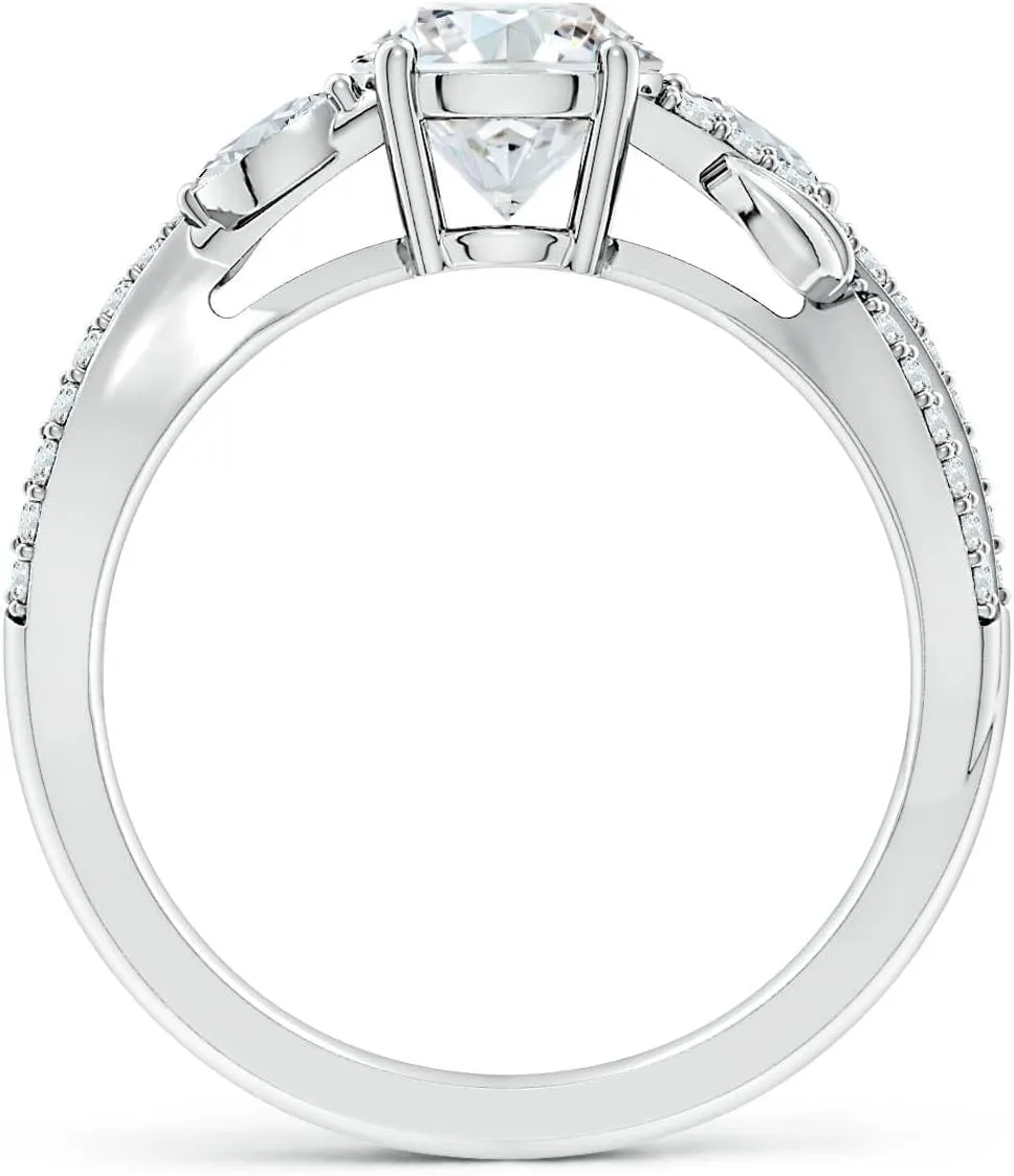 Angara Lab Grown Nature-Inspired Round and Marquise Diamond Side Stone Engagement Ring in Silver / 14K Solid Gold/Platinum | April Birthstone, Birthday, Anniversary, Wedding Jewelry Gift for Women