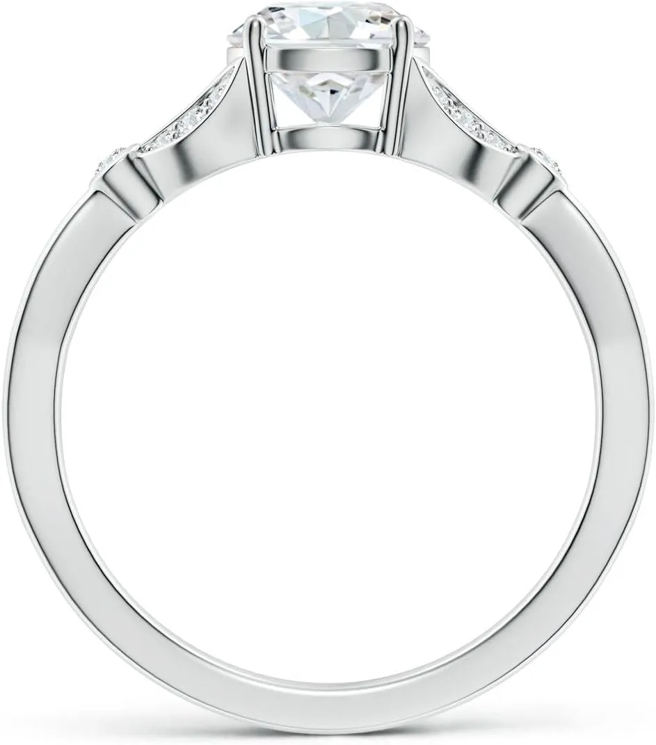 Angara Lab Grown Nature-Inspired Round Diamond Engagement Ring with Leaf Motifs in 14K Solid Gold/Platinum | April Birthstone, Birthday, Anniversary, Wedding Jewelry Gift for Women