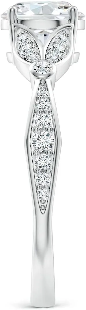 Angara Lab Grown Nature-Inspired Round Diamond Engagement Ring with Leaf Motifs in 14K Solid Gold/Platinum | April Birthstone, Birthday, Anniversary, Wedding Jewelry Gift for Women