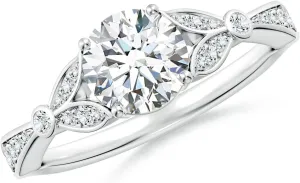 Angara Lab Grown Nature-Inspired Round Diamond Engagement Ring with Leaf Motifs in 14K Solid Gold/Platinum | April Birthstone, Birthday, Anniversary, Wedding Jewelry Gift for Women