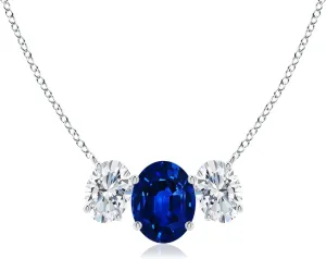 Angara Lab Grown Oval Blue Sapphire Three Stone Pendant in 14K Solid Gold/Platinum | September Birthstone, Birthday, Engagement, Anniversary, Wedding Jewelry Gift for Women