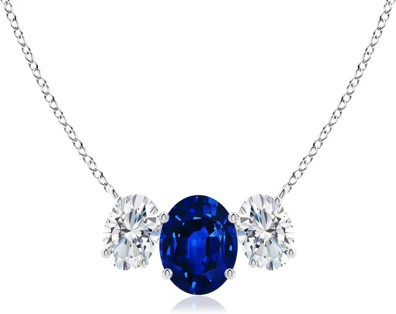 Angara Lab Grown Oval Blue Sapphire Three Stone Pendant in 14K Solid Gold/Platinum | September Birthstone, Birthday, Engagement, Anniversary, Wedding Jewelry Gift for Women