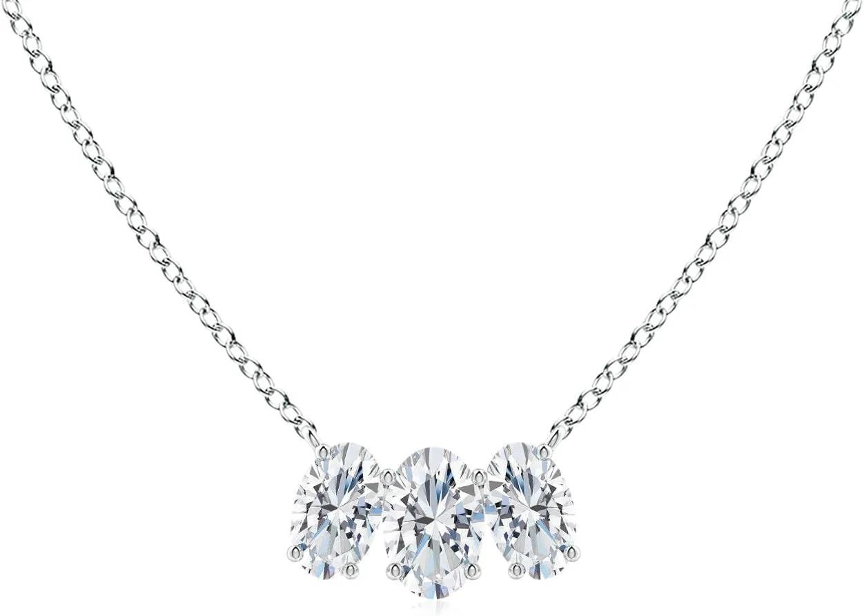 Angara Lab Grown Oval Diamond Three Stone Pendant in 14K Solid Gold/Platinum | April Birthstone, Birthday, Engagement, Anniversary, Wedding Jewelry Gift for Women