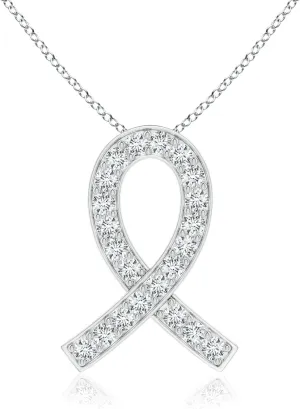 Angara Lab Grown Pave-Set Diamond Awareness Ribbon Pendant in 14K Solid Gold/Platinum | April Birthstone, Birthday, Engagement, Anniversary, Wedding Jewelry Gift for Women