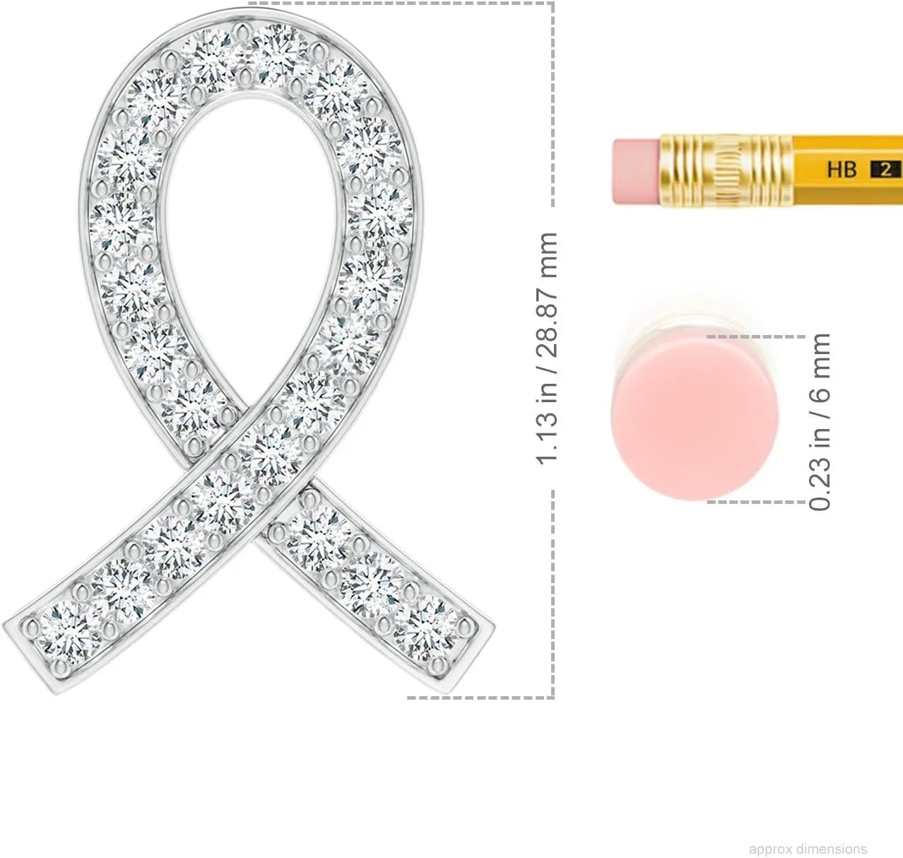 Angara Lab Grown Pave-Set Diamond Awareness Ribbon Pendant in 14K Solid Gold/Platinum | April Birthstone, Birthday, Engagement, Anniversary, Wedding Jewelry Gift for Women