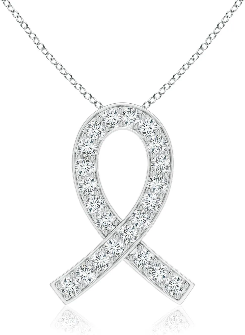 Angara Lab Grown Pave-Set Diamond Awareness Ribbon Pendant in 14K Solid Gold/Platinum | April Birthstone, Birthday, Engagement, Anniversary, Wedding Jewelry Gift for Women