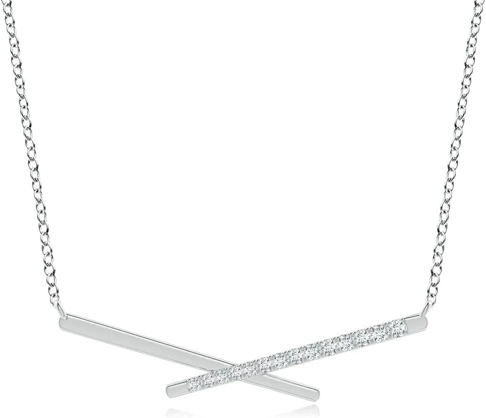 Angara Lab Grown Pave-Set Diamond Criss-Cross Pendant in 14K Solid Gold/Platinum | April Birthstone, Birthday, Engagement, Anniversary, Wedding Jewelry Gift for Women
