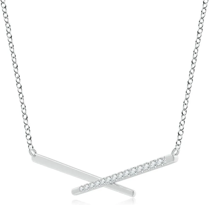 Angara Lab Grown Pave-Set Diamond Criss-Cross Pendant in 14K Solid Gold/Platinum | April Birthstone, Birthday, Engagement, Anniversary, Wedding Jewelry Gift for Women