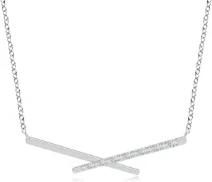 Angara Lab Grown Pave-Set Diamond Criss-Cross Pendant in 14K Solid Gold/Platinum | April Birthstone, Birthday, Engagement, Anniversary, Wedding Jewelry Gift for Women