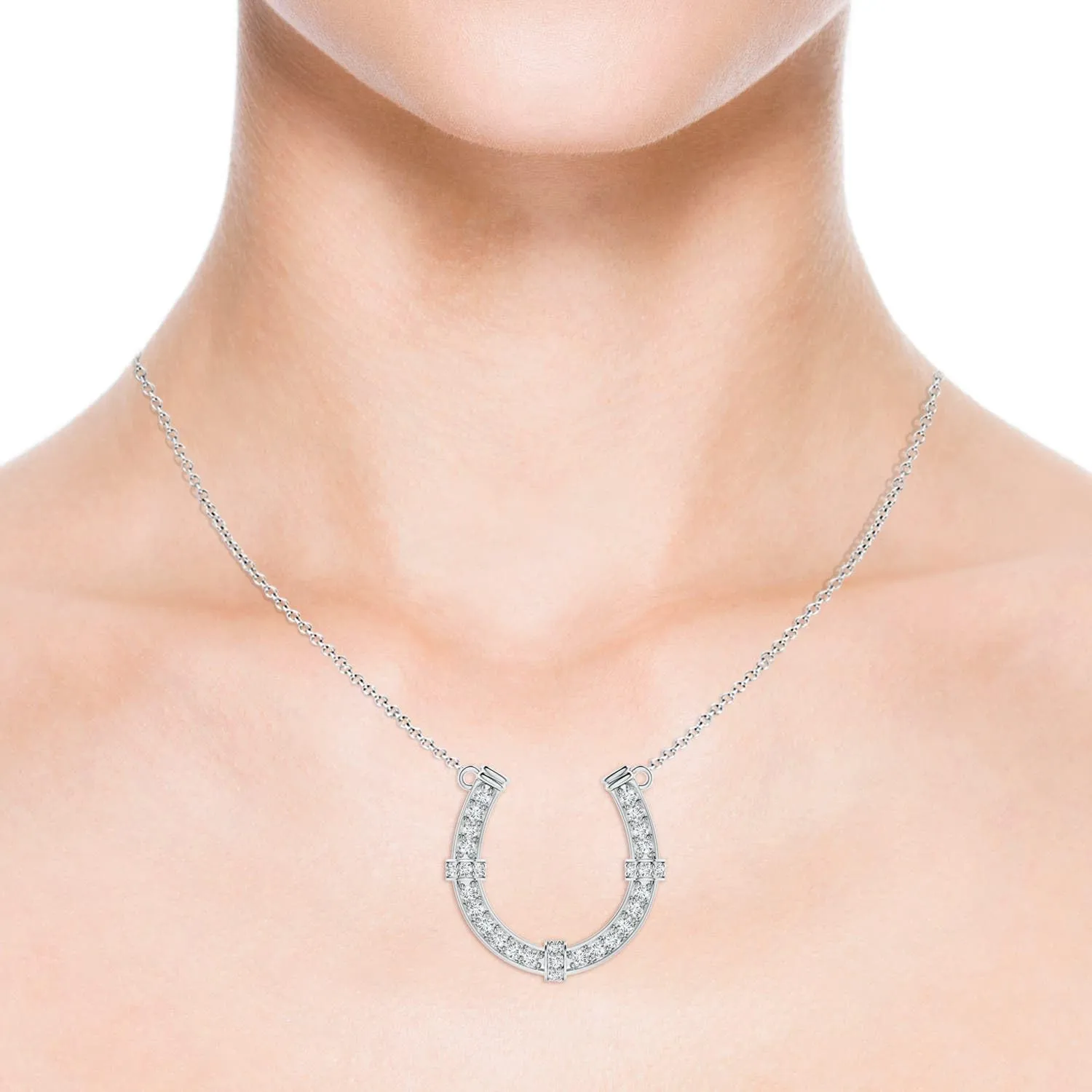Angara Lab Grown Pave-Set Diamond Horseshoe Pendant Necklace in 14K Solid Gold/Platinum | April Birthstone, Birthday, Engagement, Anniversary, Wedding Jewelry Gift for Women