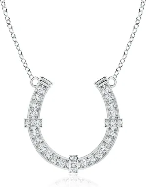 Angara Lab Grown Pave-Set Diamond Horseshoe Pendant Necklace in 14K Solid Gold/Platinum | April Birthstone, Birthday, Engagement, Anniversary, Wedding Jewelry Gift for Women