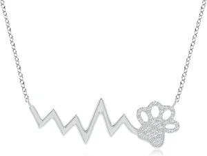 Angara Lab Grown Pave-Set Diamond Paw Heartbeat Pendant in 14K Solid Gold/Platinum | April Birthstone, Birthday, Engagement, Anniversary, Wedding Jewelry Gift for Women