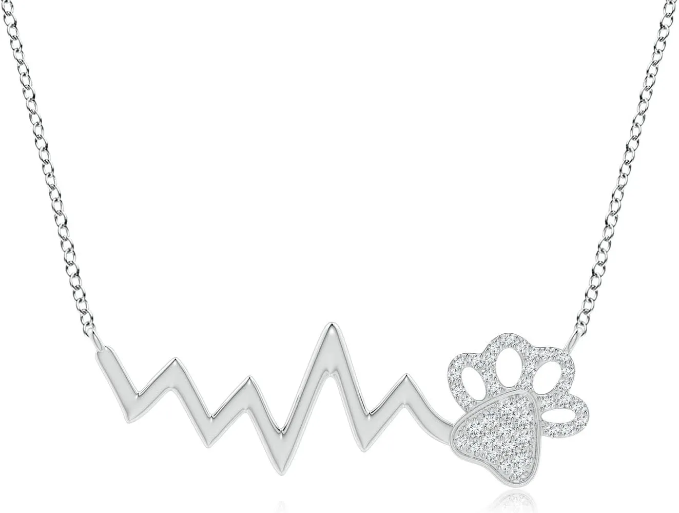 Angara Lab Grown Pave-Set Diamond Paw Heartbeat Pendant in 14K Solid Gold/Platinum | April Birthstone, Birthday, Engagement, Anniversary, Wedding Jewelry Gift for Women