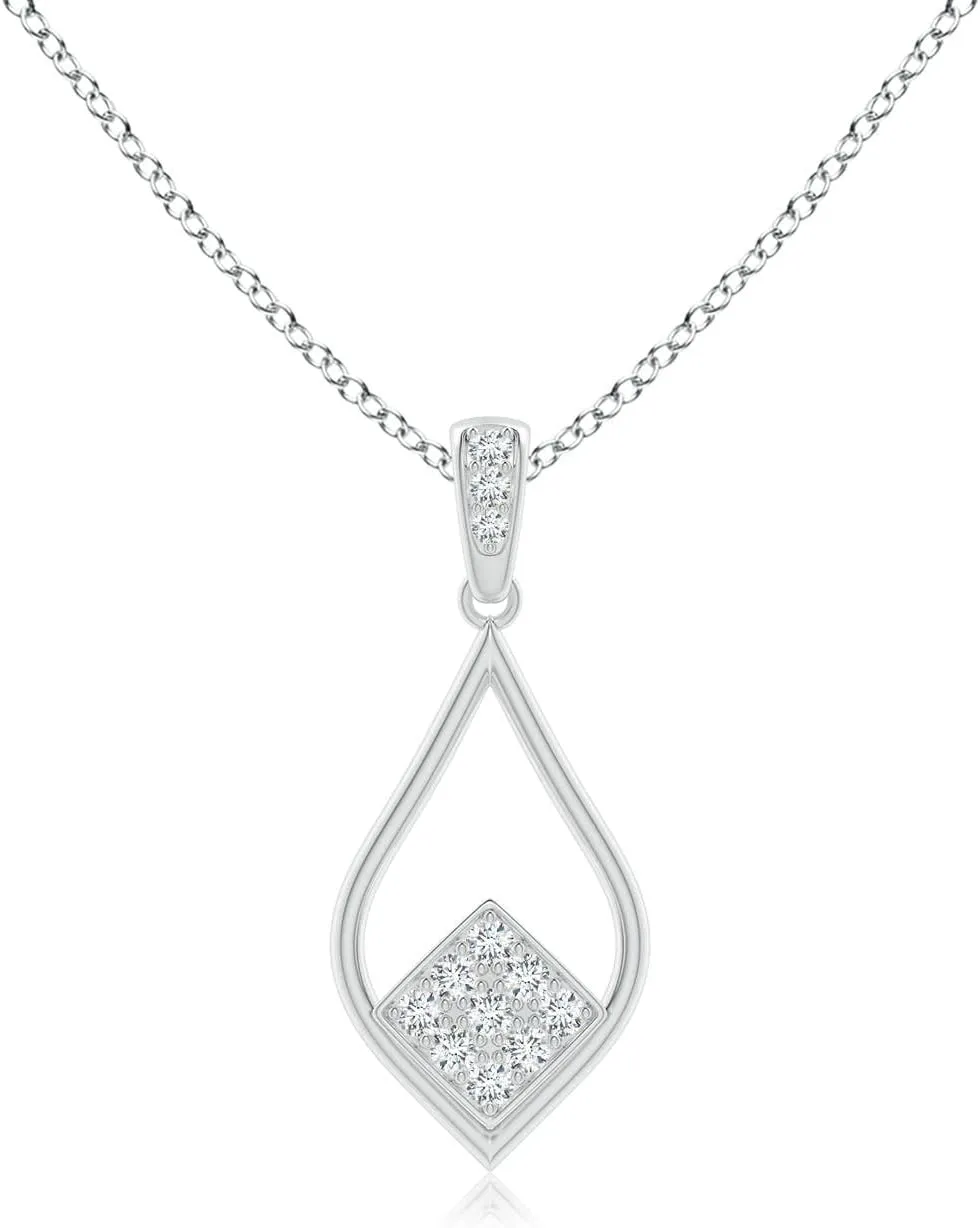 Angara Lab Grown Pave-Set Diamond Pointed Teardrop Pendant in 14K Solid Gold/Platinum | April Birthstone, Birthday, Engagement, Anniversary, Wedding Jewelry Gift for Women