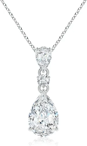 Angara Lab Grown Pear and Round Diamond Three Stone Pendant in Silver / 14K Solid Gold/Platinum | April Birthstone, Birthday, Engagement, Anniversary, Wedding Jewelry Gift for Women