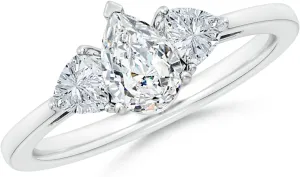 Angara Lab Grown Pear and Trillion Diamond Three Stone Reverse Tapered Shank Engagement Ring in Silver / 14K Solid Gold/Platinum | April Birthstone, Birthday, Anniversary Jewelry Gift for Women