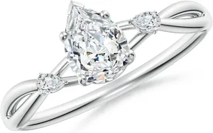 Angara Lab Grown Pear Diamond Side Stone Engagement Ring in 14K Solid Gold/Platinum | April Birthstone, Birthday, Anniversary, Wedding Jewelry Gift for Women