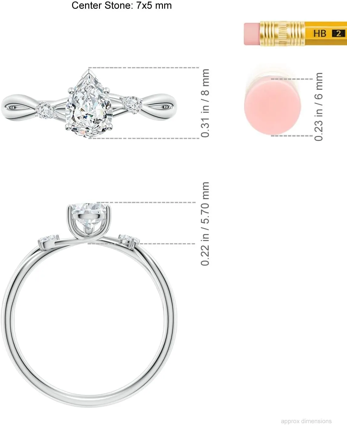 Angara Lab Grown Pear Diamond Side Stone Engagement Ring in 14K Solid Gold/Platinum | April Birthstone, Birthday, Anniversary, Wedding Jewelry Gift for Women